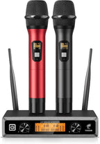 TONOR TW820 Kit Microphones sans Fil 2 Micros Portables Entièrement Métalliques Sans Fil Portée 60m Écran LCD pour Karaoké Mariage Conférence Fête
