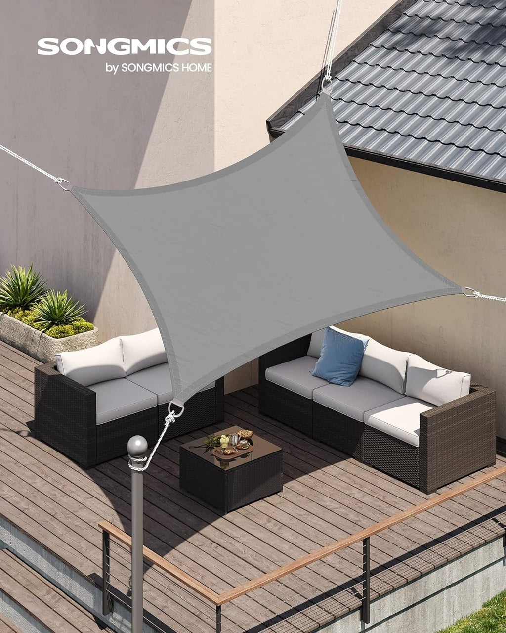 Sonnensegel 2 x 3 m rechteckig wasserfest UV-Schutz Reißfestes Polyester Garten
