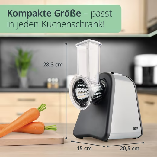 ADE Elektrische Küchenreibe Gemüseschneider Gemüsehobel Raspel 500W - 4 Einsätze