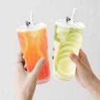 Eiskaffee Gläser 2er Set 600 ml mit Deckel & Strohhalm, transparente Glas Trinkgläser für Eistee, Wasser & Softdrinks