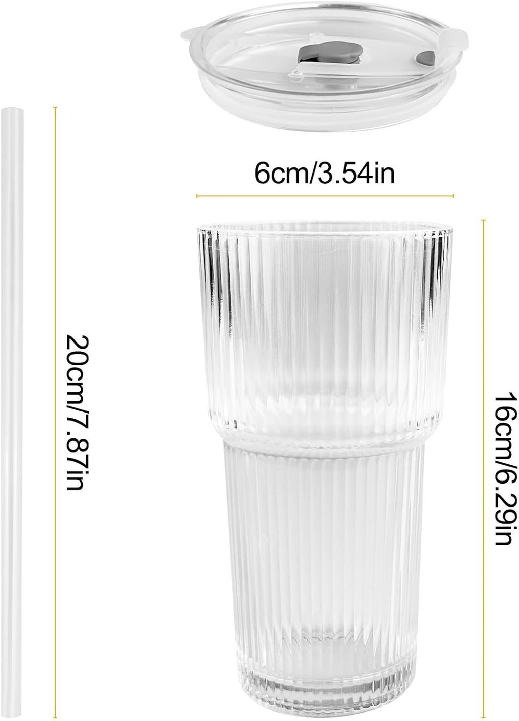 Glasbecher Eiskaffee Trinkglas 600ml mit Deckel Strohhalm Cocktailglas 2er Set