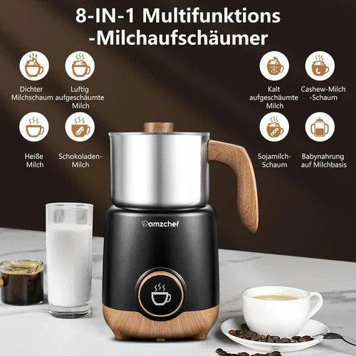 AMZCHEF Milchaufschäumer elektrisch 600 ml 8 in 1 Multifunktion mit Induktionserwärmung OLED Display 550 W für heißen und kalten Milchschaum Cappuccino Latte Macchiato MMF-9117