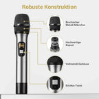 TONOR TW820 Kit Microphones sans Fil 2 Micros Portables Entièrement Métalliques Sans Fil Portée 60m Écran LCD pour Karaoké Mariage Conférence Fête