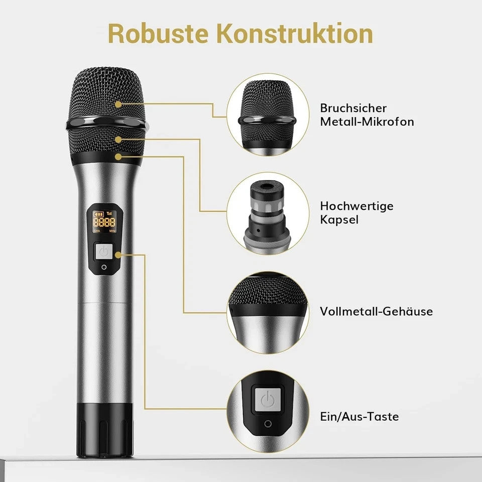 TONOR TW820 Wireless Microphone Set 2 Handheld Microphones Full Metal Cordless 60m Range LCD Display for Karaoke Wedding Conference Party