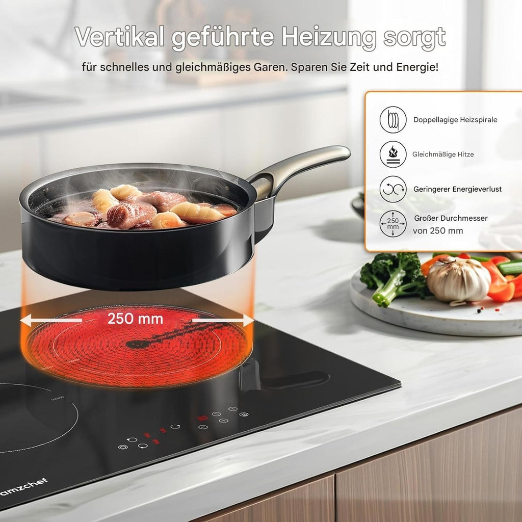 AMZCHEF Herdplatte 3 kochfelder Glaskeramikkochfeld 60cm 5400W mit 9 Stufen