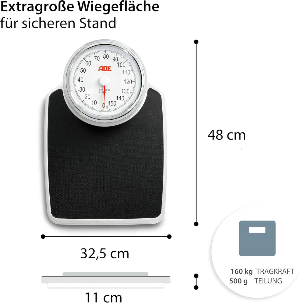 ADE Personenwaage Mechanisch Analog 160 kg XL Badezimmerwaage Retro Design