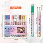 Nail Art Pen Set 12 Farben Nageldesign Stifte schnelltrocknend für Linien Muster Verzierungen geeignet für Gel Natur Acryl Nägel ideal für Anfänger und Profis