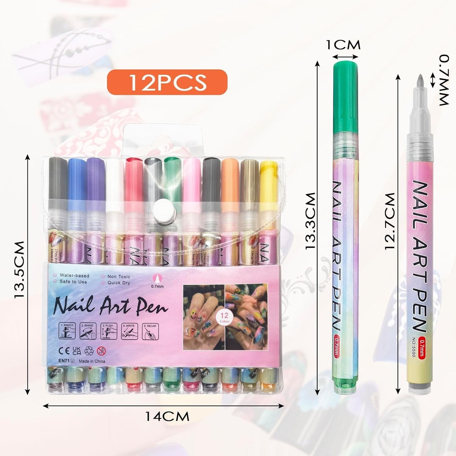 12x Nail Art Pen Set 3D Nageldesign Stifte DIY Maniküre Marker Nägel Farben