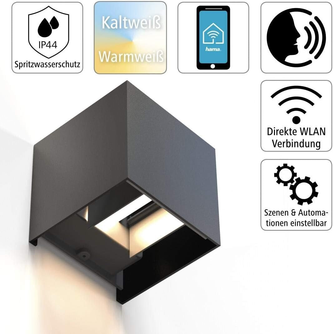 Hama WiFi Wandleuchte Smart Home 176563 dimmbar IP44 außen innen mit App Sprachsteuerung Alexa Google 2700K bis 6500K LED 300 Lumen