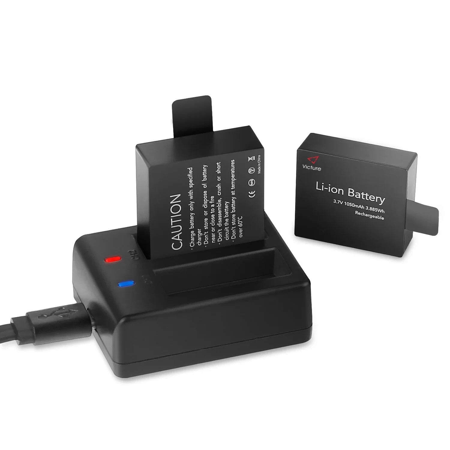 Victure CS8060 Action Kamera Akkus 1050 mAh Lithium-Ionen Dual-Ladegerät Komp.