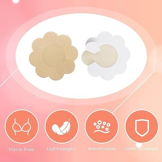Rseuphiee Nippelabdeckungen Damen 60 Stück selbstklebend, unsichtbare Einweg Nippel Patches, atmungsaktiver Vliesstoff, rund & Blumenform, matt für Kleider, Tops, Bademode & rückenfreie Outfits