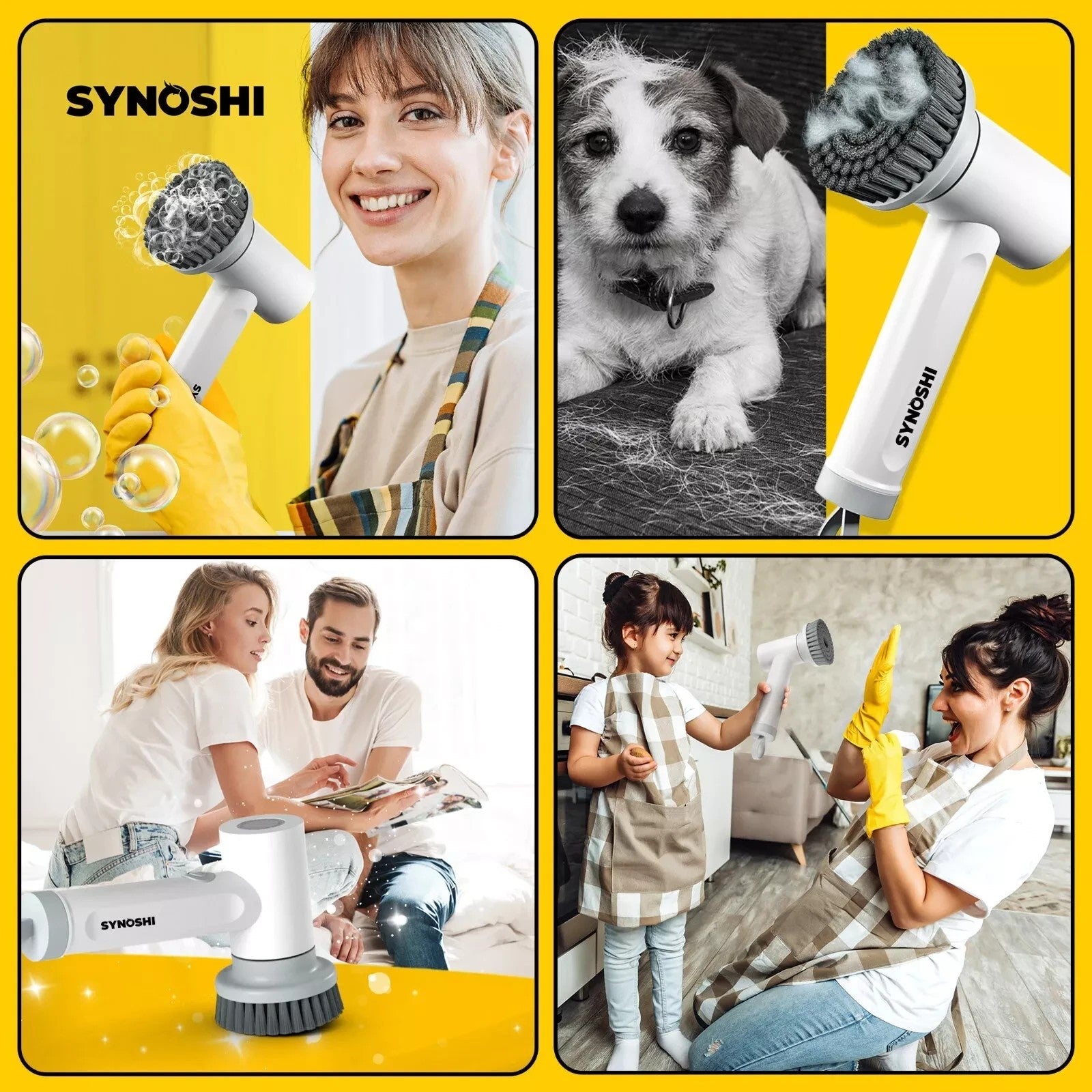 Synoshi Elektrische Reinigungsbürste Power Spin Scrubber 3 Bürstenaufsätze Akku