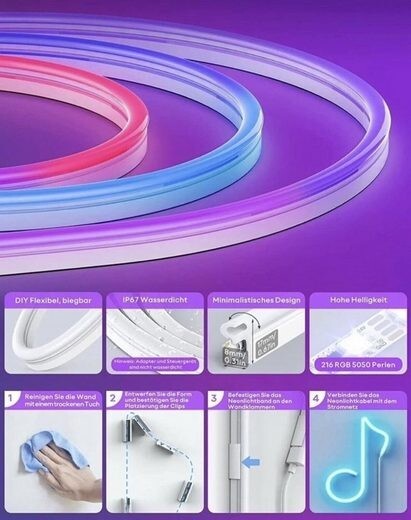 VOCOlinc NL2201 Neon Rope Light 3m RGBIC LED Licht Smart Home IP67 Alexa Google