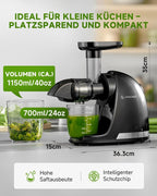 AMZCHEF Slow Juicer ZM1501 Entsafter 4 in 1 mit Schneckentechnologie nährstoffschonend Edelstahlfilter für Obst und Gemüse klarer Saft