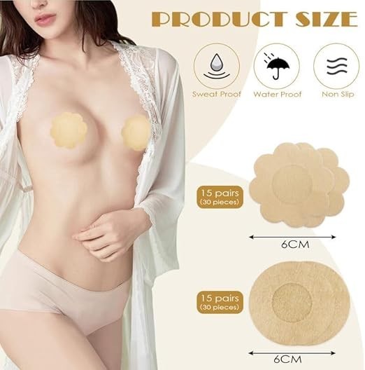 Rseuphiee Nippelabdeckungen Damen 60 Stück selbstklebend, unsichtbare Einweg Nippel Patches, atmungsaktiver Vliesstoff, rund & Blumenform, matt für Kleider, Tops, Bademode & rückenfreie Outfits