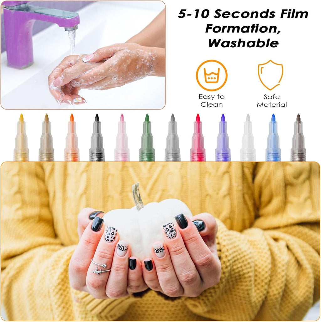 12x Nail Art Pen Set 3D Nageldesign Stifte DIY Maniküre Marker Nägel Farben