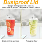 Eiskaffee Gläser 2er Set 600 ml mit Deckel & Strohhalm, transparente Glas Trinkgläser für Eistee, Wasser & Softdrinks