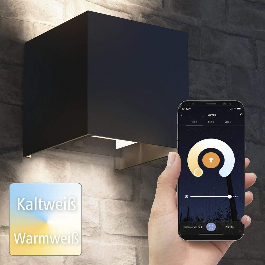 Hama WiFi Wandleuchte Smart Home 176563 dimmbar IP44 außen innen mit App Sprachsteuerung Alexa Google 2700K bis 6500K LED 300 Lumen