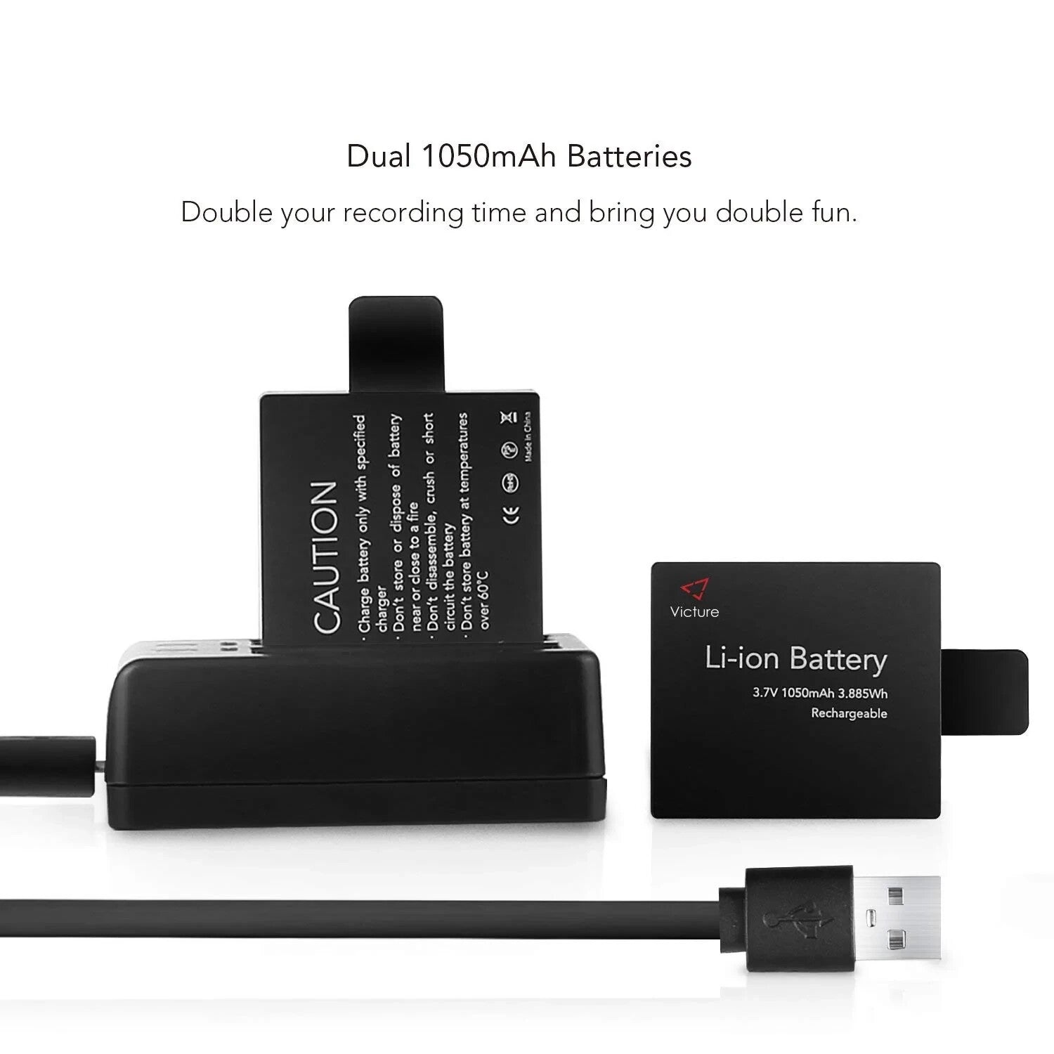 Victure CS8060 Action Kamera Akkus 1050 mAh Lithium-Ionen Dual-Ladegerät Komp.