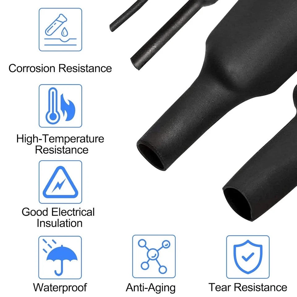 Schrumpfschlauch Set 900 Stück Schwarz 2:1, PE Schrumpfschlauch Sortiment 1–13 mm für Kabelisolierung, Reparatur & DIY