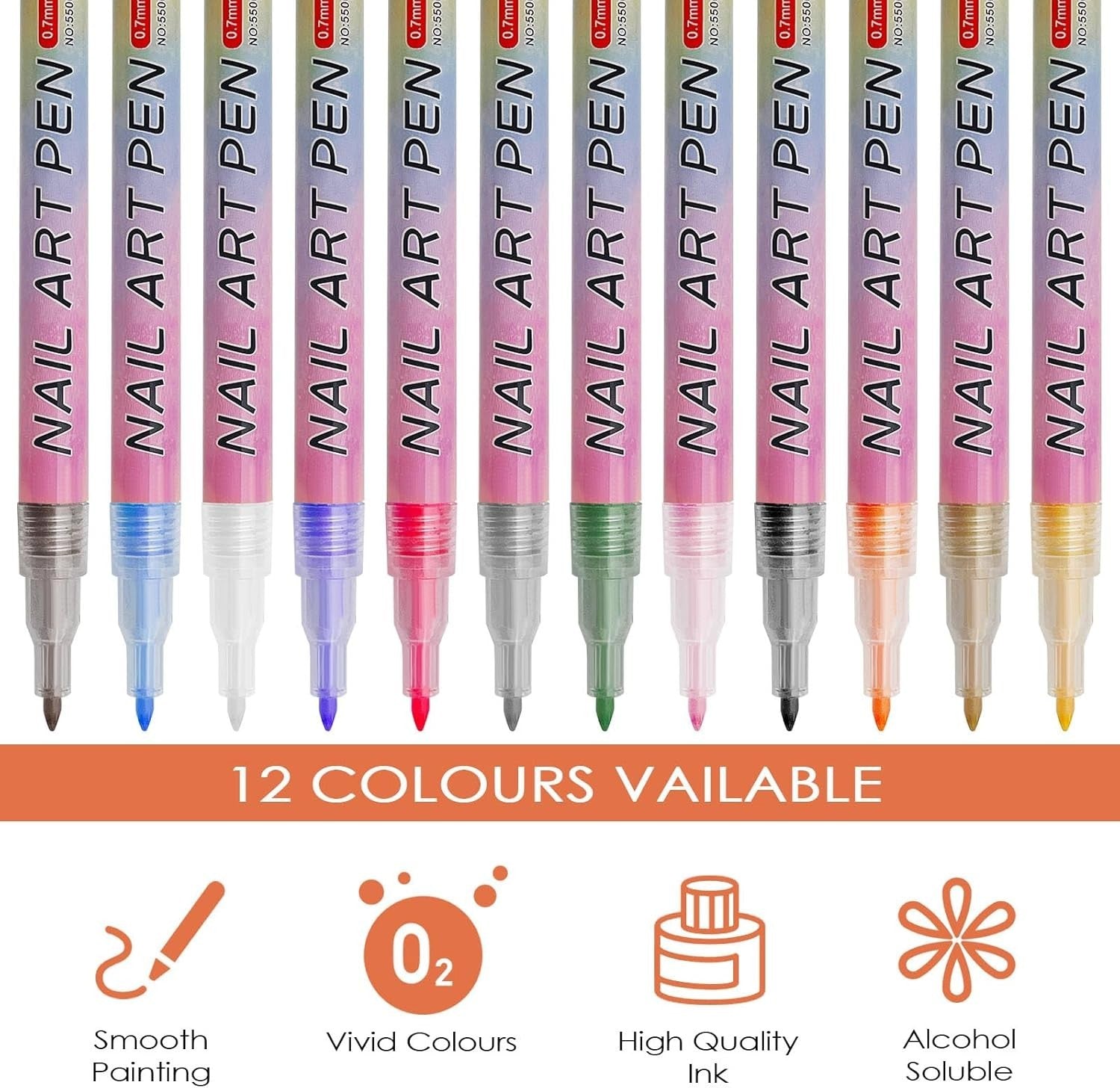 12x Nail Art Pen Set 3D Nageldesign Stifte DIY Maniküre Marker Nägel Farben