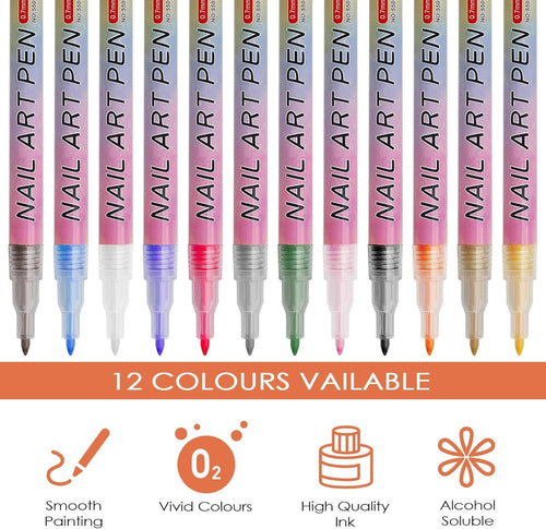12x Nail Art Pen Set 3D Nageldesign Stifte DIY Maniküre Marker Nägel Farben