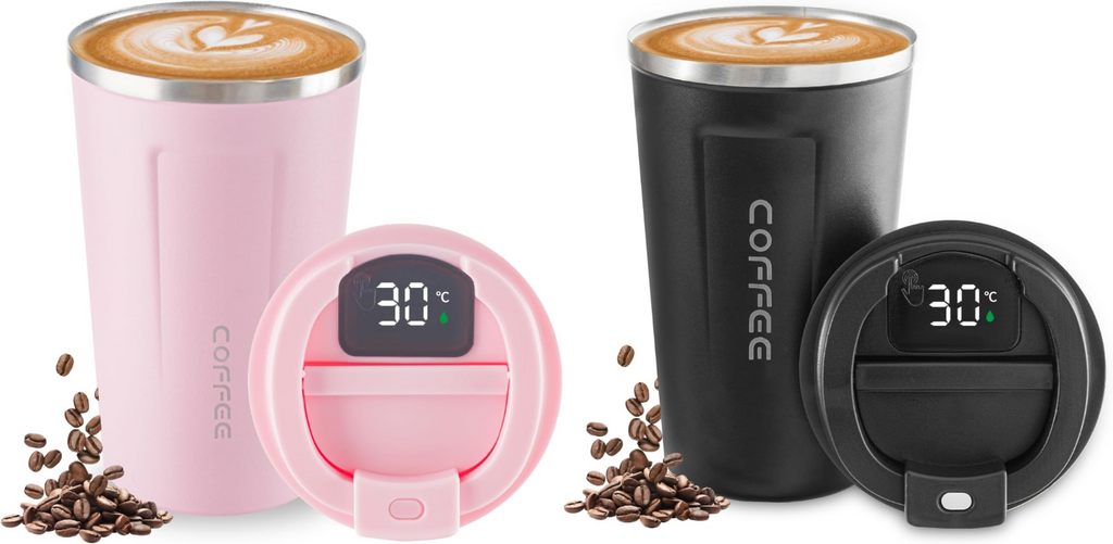 Thermobecher Edelstahl 380 ml mit LED Temperaturanzeige auslaufsicher doppelwandig Vakuum isoliert Coffee to go Becher BPA frei für Büro Auto unterwegs