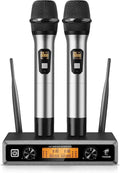 TONOR TW820 Kit Microphones sans Fil 2 Micros Portables Entièrement Métalliques Sans Fil Portée 60m Écran LCD pour Karaoké Mariage Conférence Fête