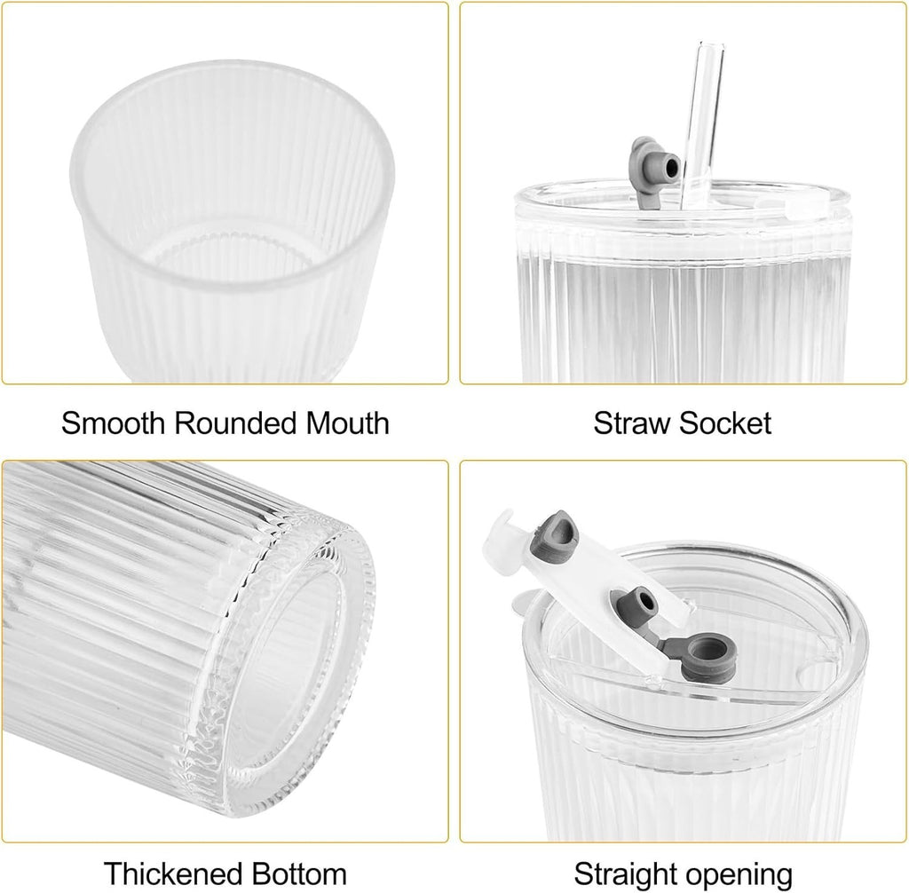 Glasbecher Eiskaffee Trinkglas 600ml mit Deckel Strohhalm Cocktailglas 2er Set