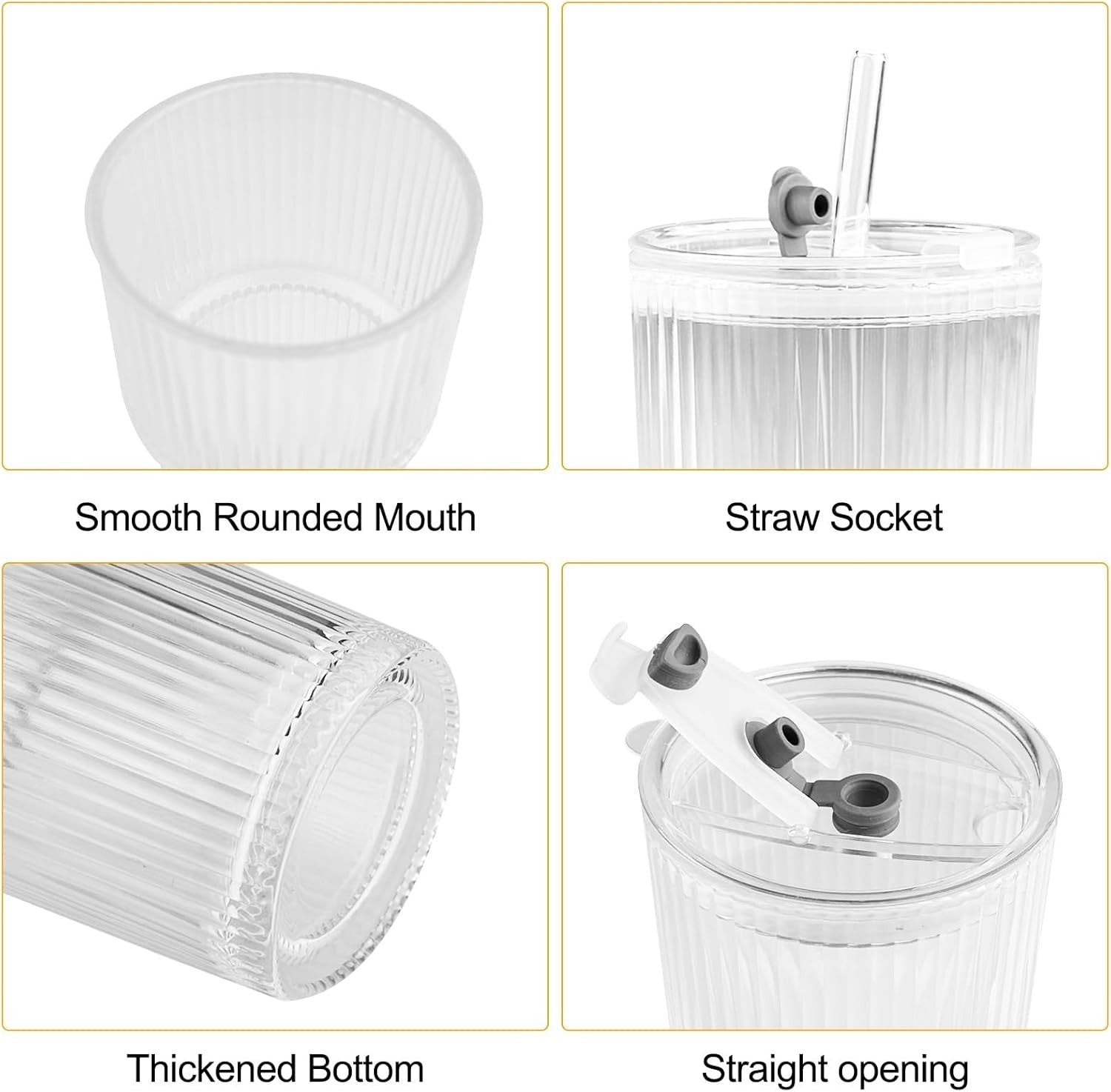 Glasbecher Eiskaffee Trinkglas 600ml mit Deckel Strohhalm Cocktailglas 2er Set