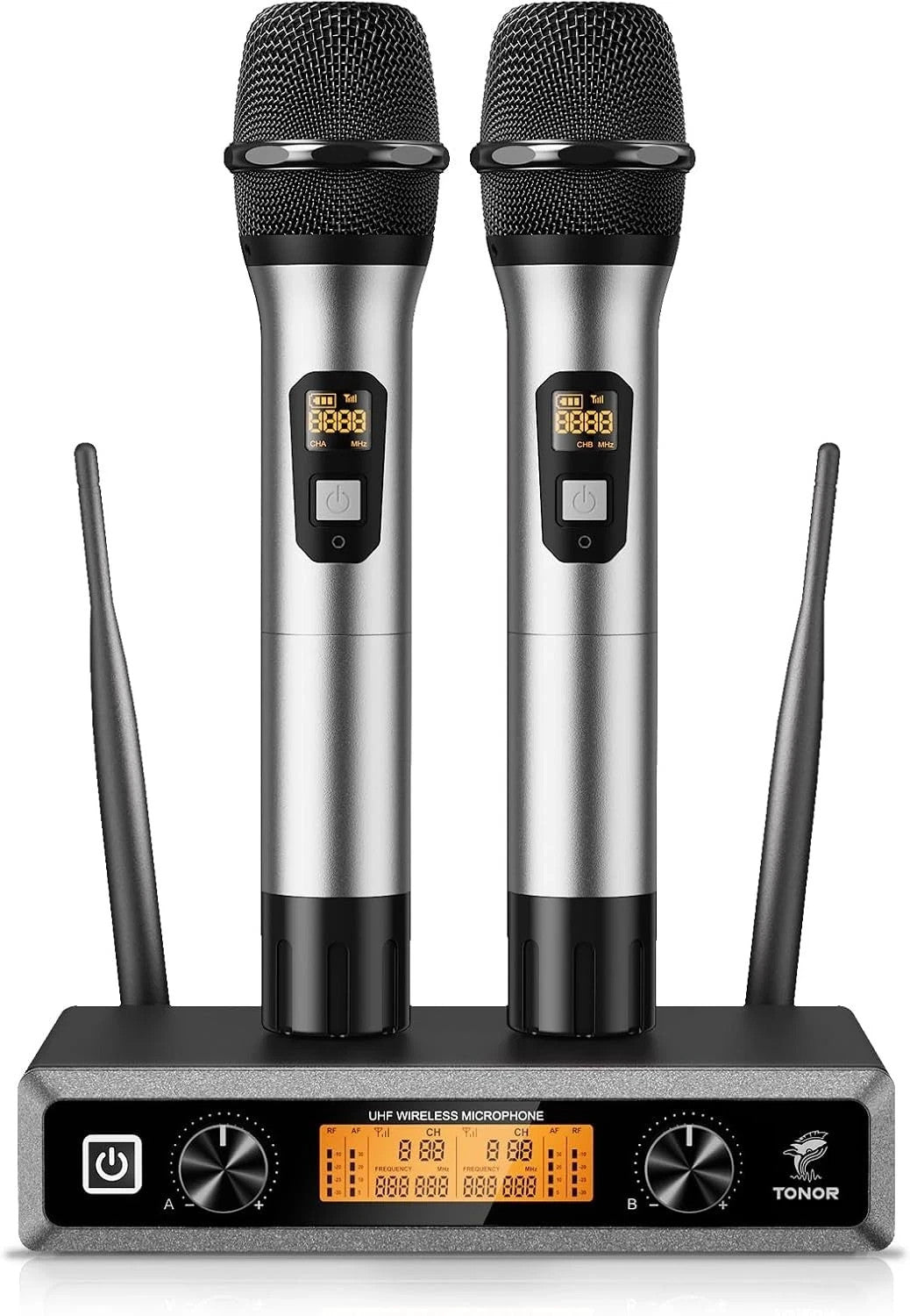 TONOR TW820 Wireless Microphone Set 2 Handheld Microphones Full Metal Cordless 60m Range LCD Display for Karaoke Wedding Conference Party