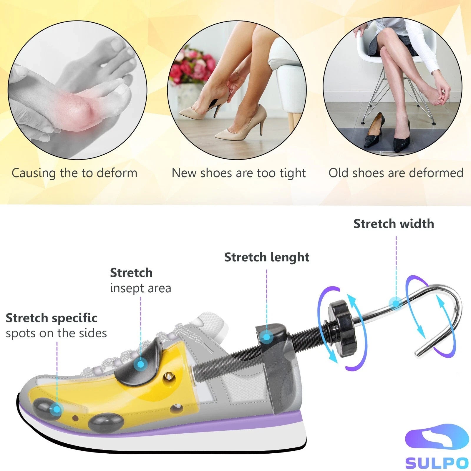 Stretch Schuhspanner 40–47 verstellbar, Schuhdehner Set für enge Schuhe, ABS & Eisen mit Dehnspitzen für Ballenzehen und Druckstellen