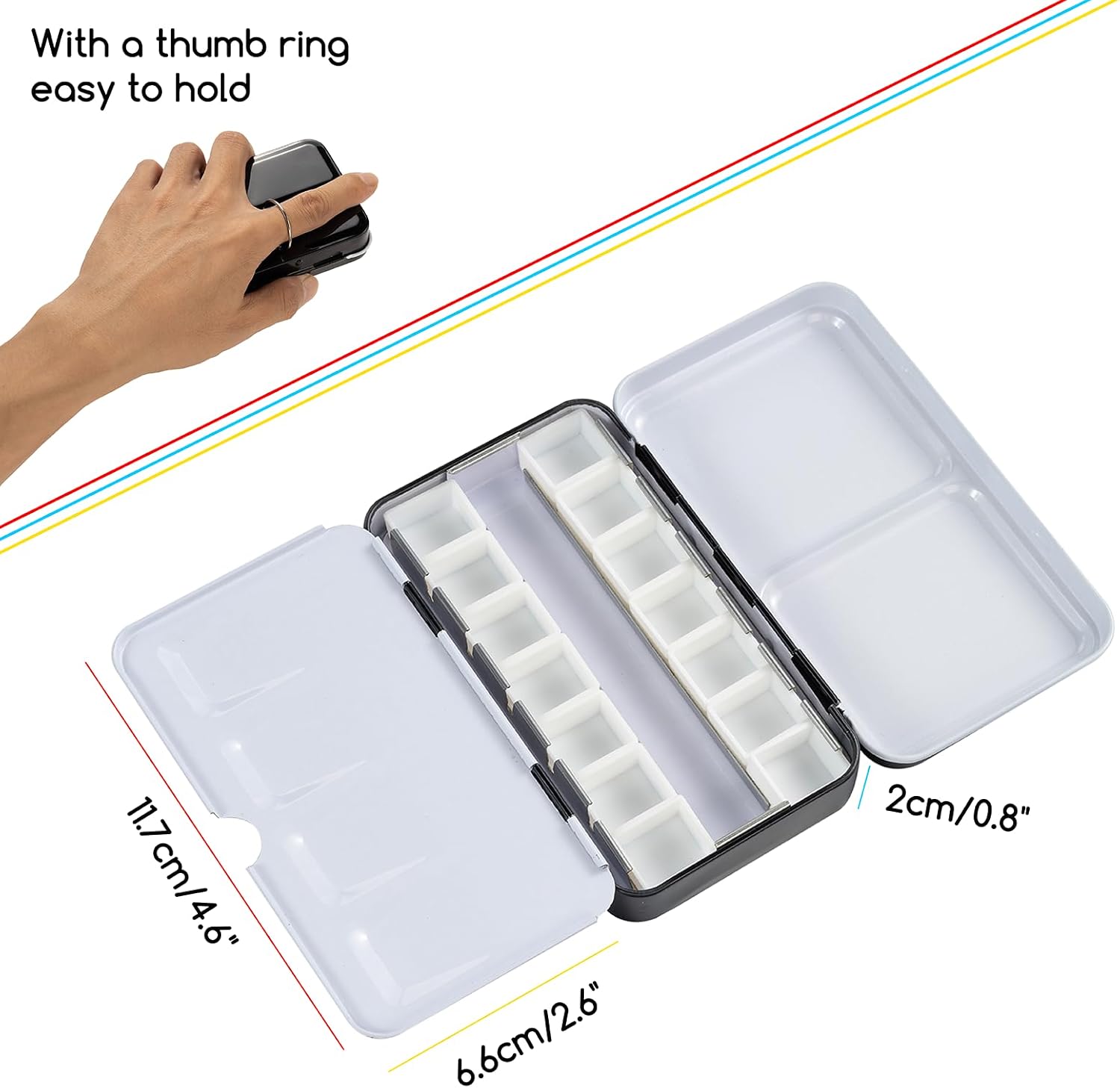 Meeden Aquarellkasten leer mit Pfannen Emaille Palette herausnehmbares Metalltablett Daumenring für unterwegs