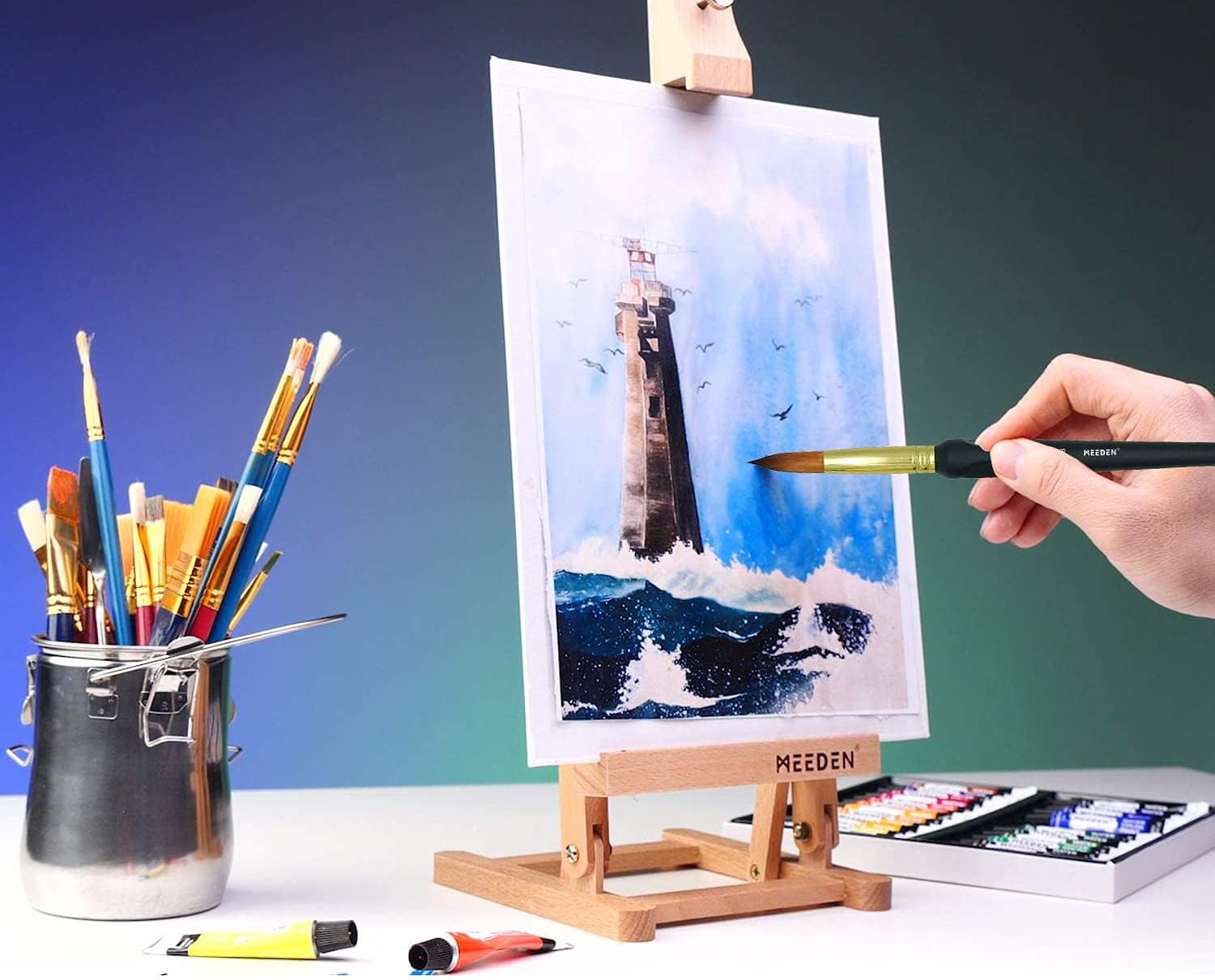MEEDEN Mop Pinselset 3-teilig Aquarellpinsel Nylonhaar für Wash Techniken Gouache Illustration ergonomischer Griff