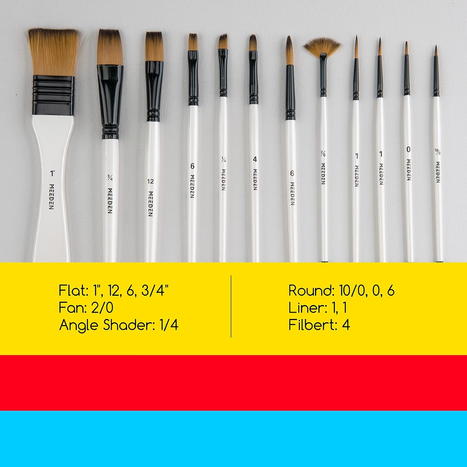 MEEDEN Pinsel Set 12 teilig für Acryl Öl Aquarell Nylon Malpinsel mit Holzgriff