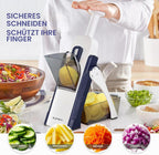 SupMakin Gemüseschneider Mandoline Hobel mit 4 Schneidmodi verstellbar 0,1-8 mm Edelstahlklinge inklusive Auffangbehälter und Reinigungsbürste