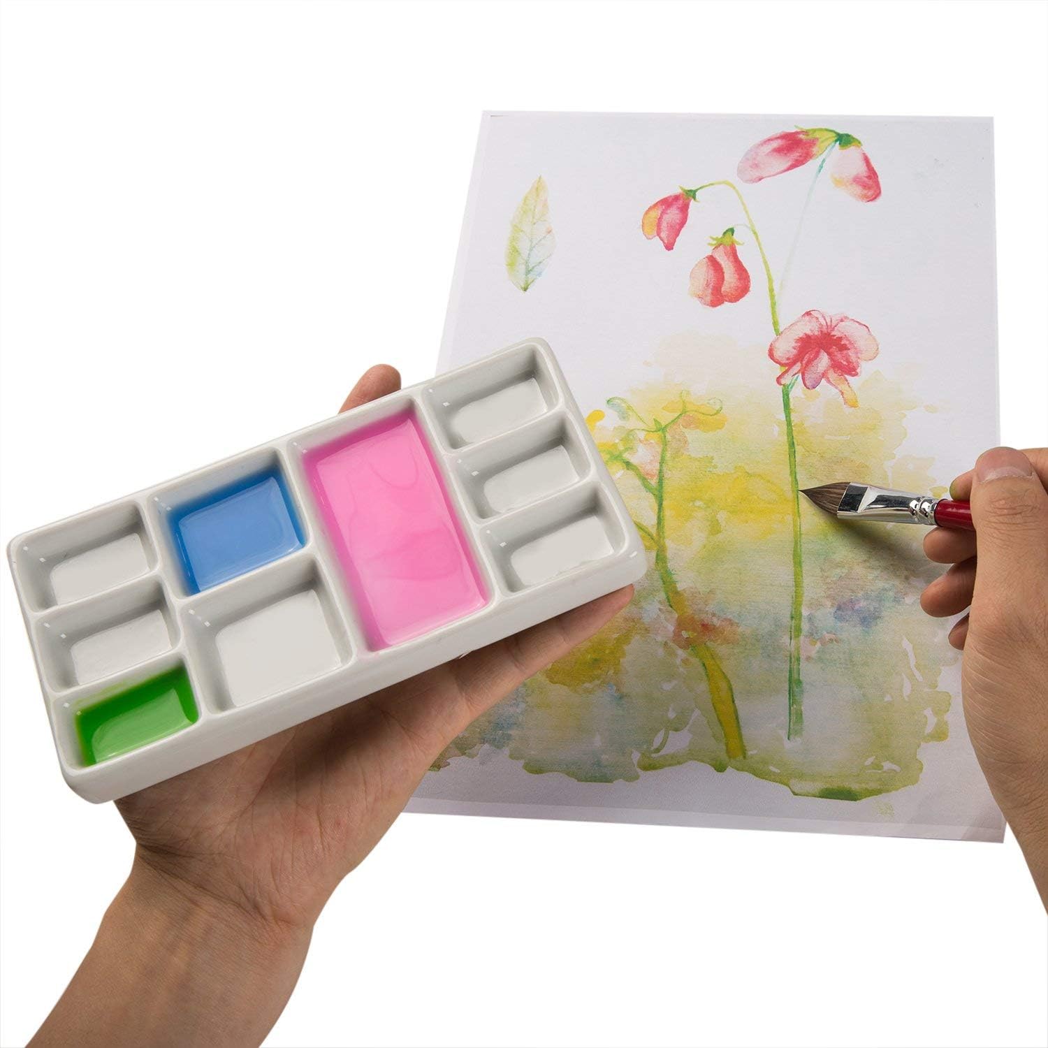 MEEDEN Porzellan Malpalette mit 9 Mulden für Aquarell Acryl Gouache Mischpalette Keramik