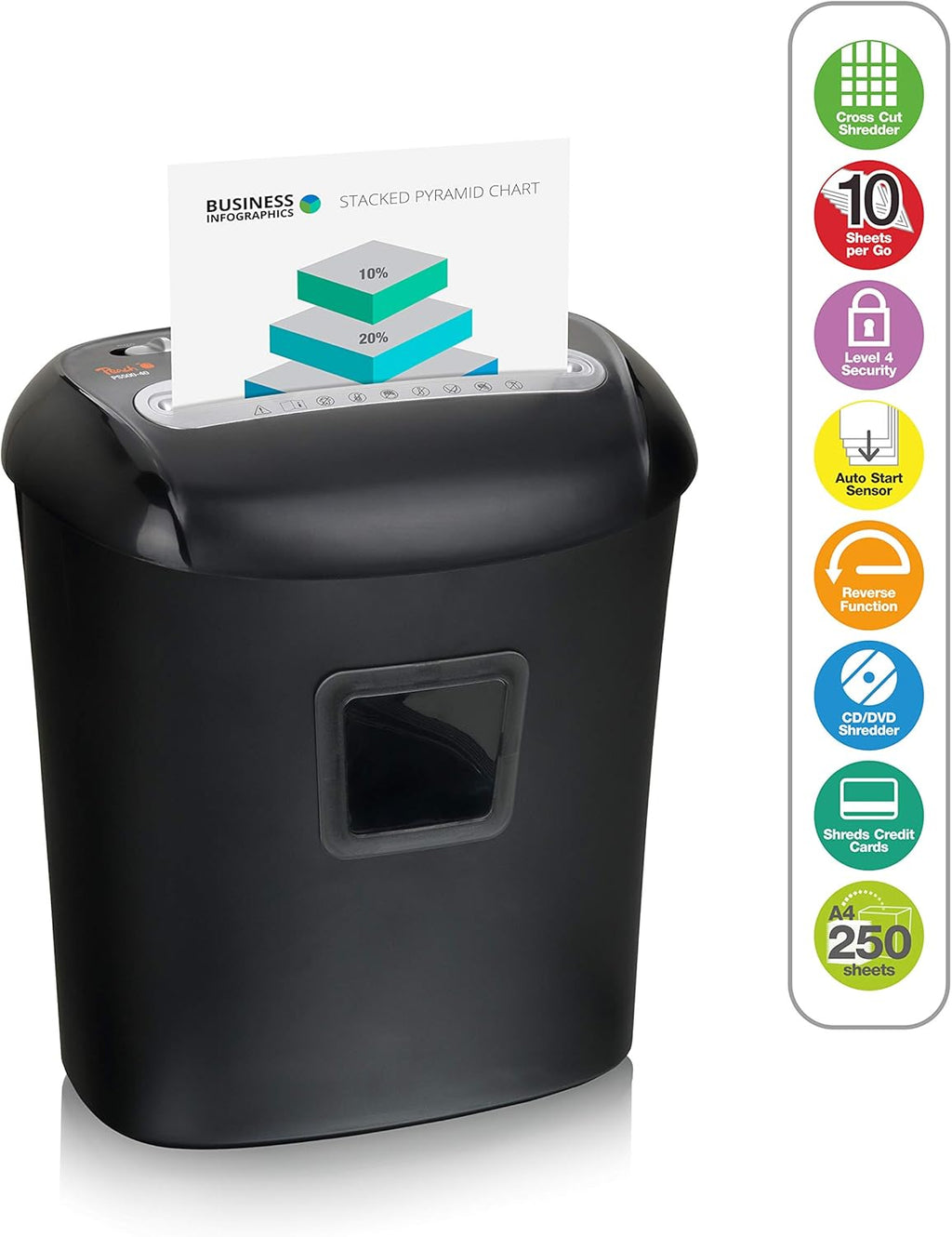 Peach PS500-40 Aktenvernichter P-4 Kreuzschnitt 12 Blatt für CDs Kreditkarten 21L Behälter Start Stopp Automatik Homeoffice Büro