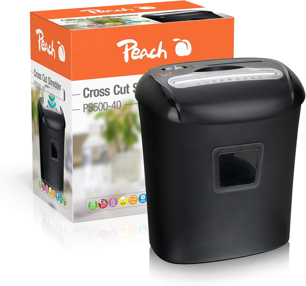 Peach PS500-40 Aktenvernichter P-4 Kreuzschnitt 12 Blatt für CDs Kreditkarten 21L Behälter Start Stopp Automatik Homeoffice Büro