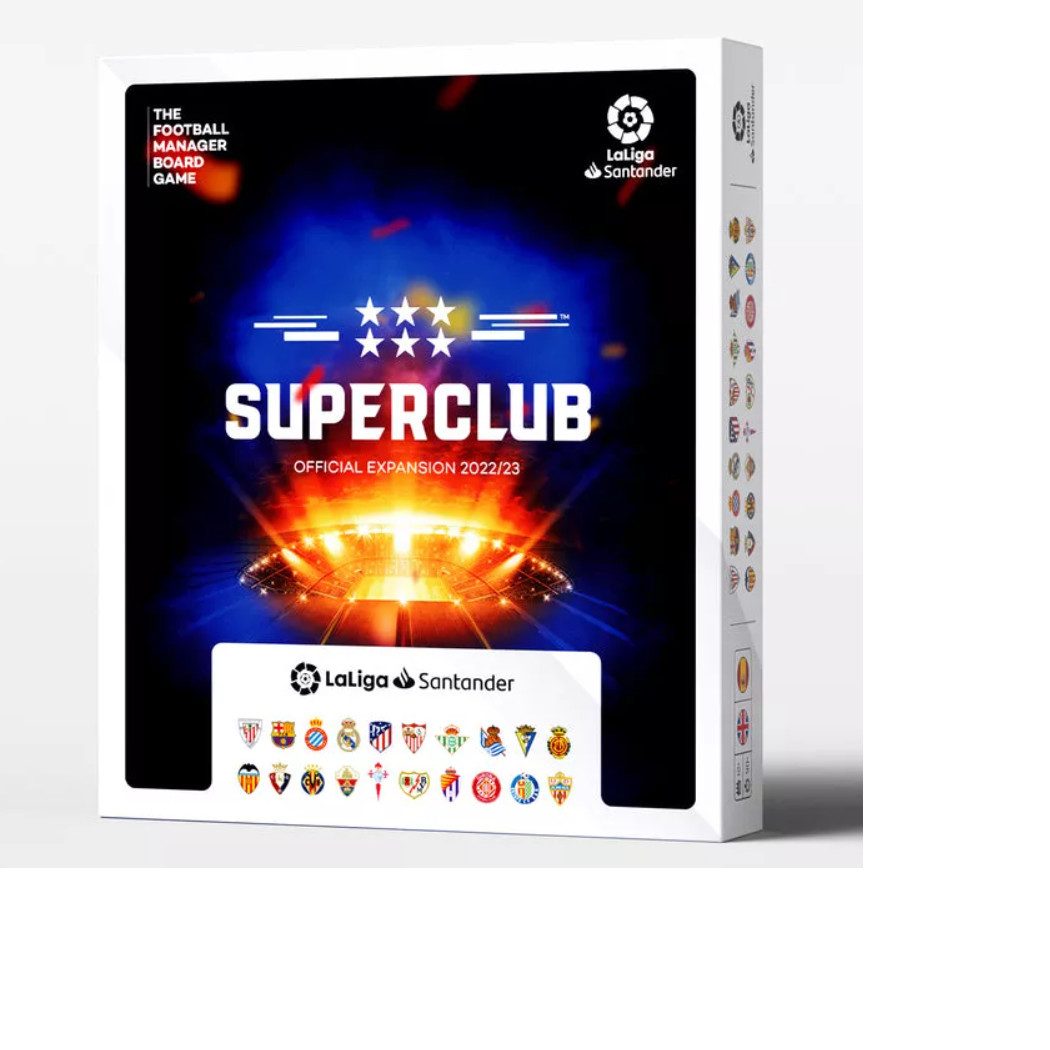 Superclub LaLiga Santander Erweiterung 2022/23 Brettspiel 240 Spielerkarten mit Draft Board zweisprachig Englisch Spanisch offiziell lizenziert kompatibel Fußball Manager