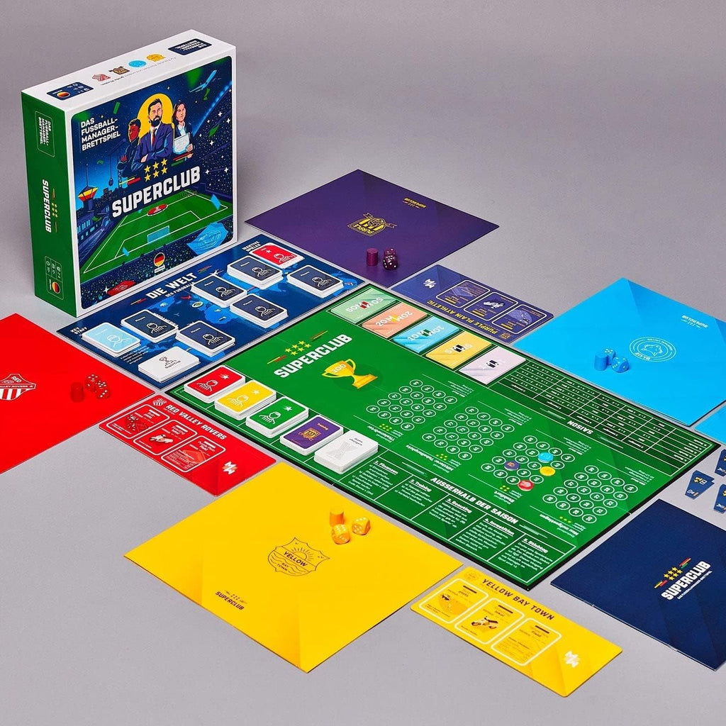 Superclub Fußballmanager Brettspiel Grundspiel für 2-4 Spieler ab 12 Jahren analoges Fußball Managerspiel ohne Bildschirm für Freunde und Familie