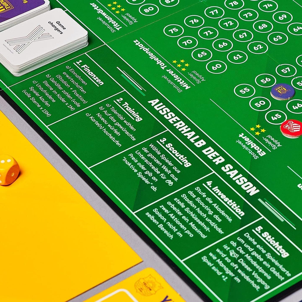 Superclub Fußballmanager Brettspiel Grundspiel für 2-4 Spieler ab 12 Jahren analoges Fußball Managerspiel ohne Bildschirm für Freunde und Familie