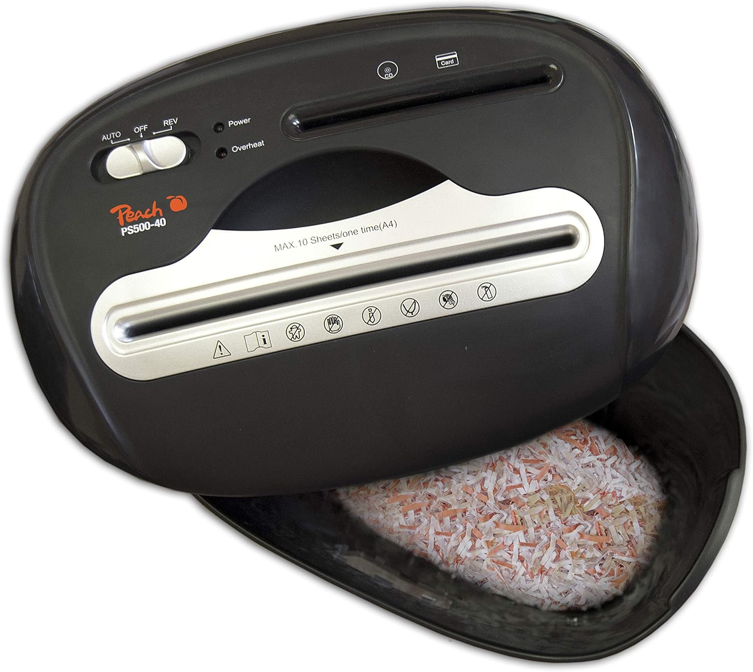 Peach PS500-40 Aktenvernichter P-4 Kreuzschnitt 12 Blatt für CDs Kreditkarten 21L Behälter Start Stopp Automatik Homeoffice Büro