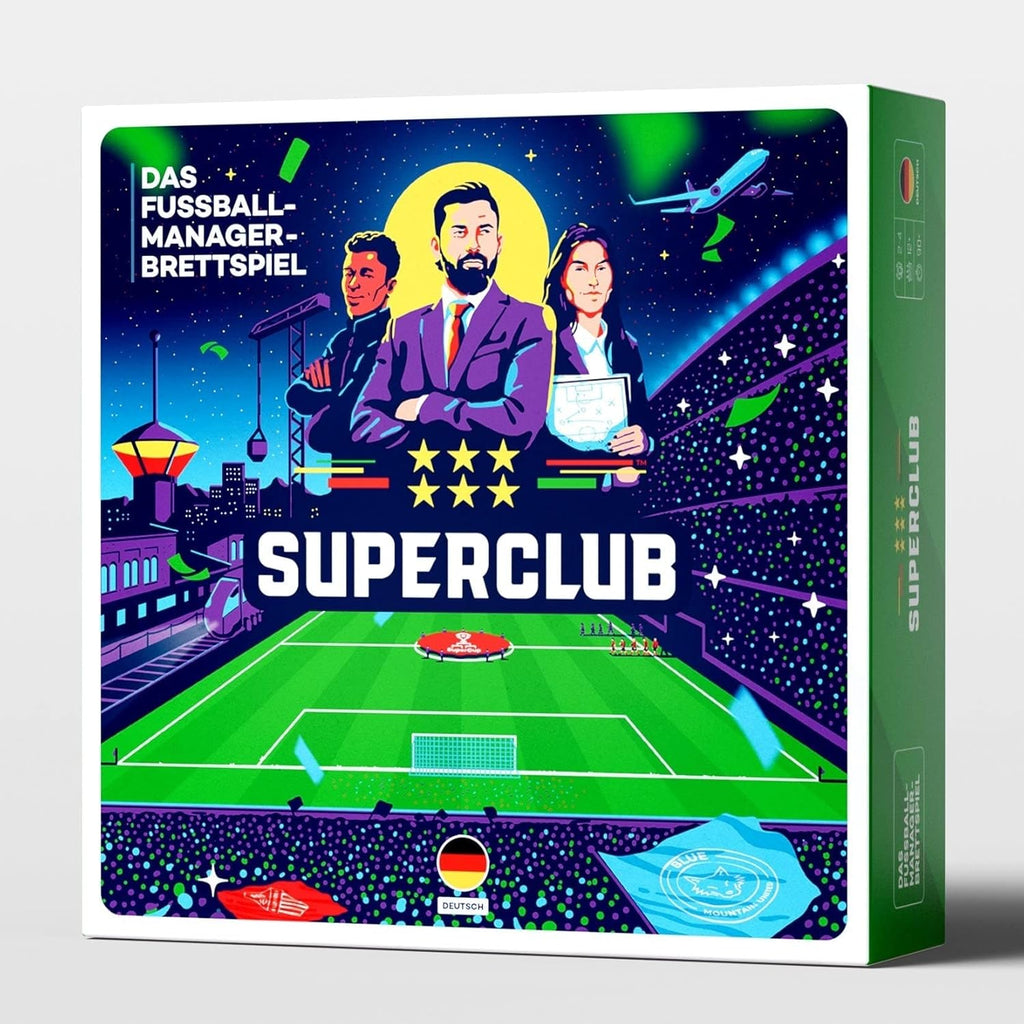 Superclub Fußballmanager Brettspiel Grundspiel für 2-4 Spieler ab 12 Jahren analoges Fußball Managerspiel ohne Bildschirm für Freunde und Familie