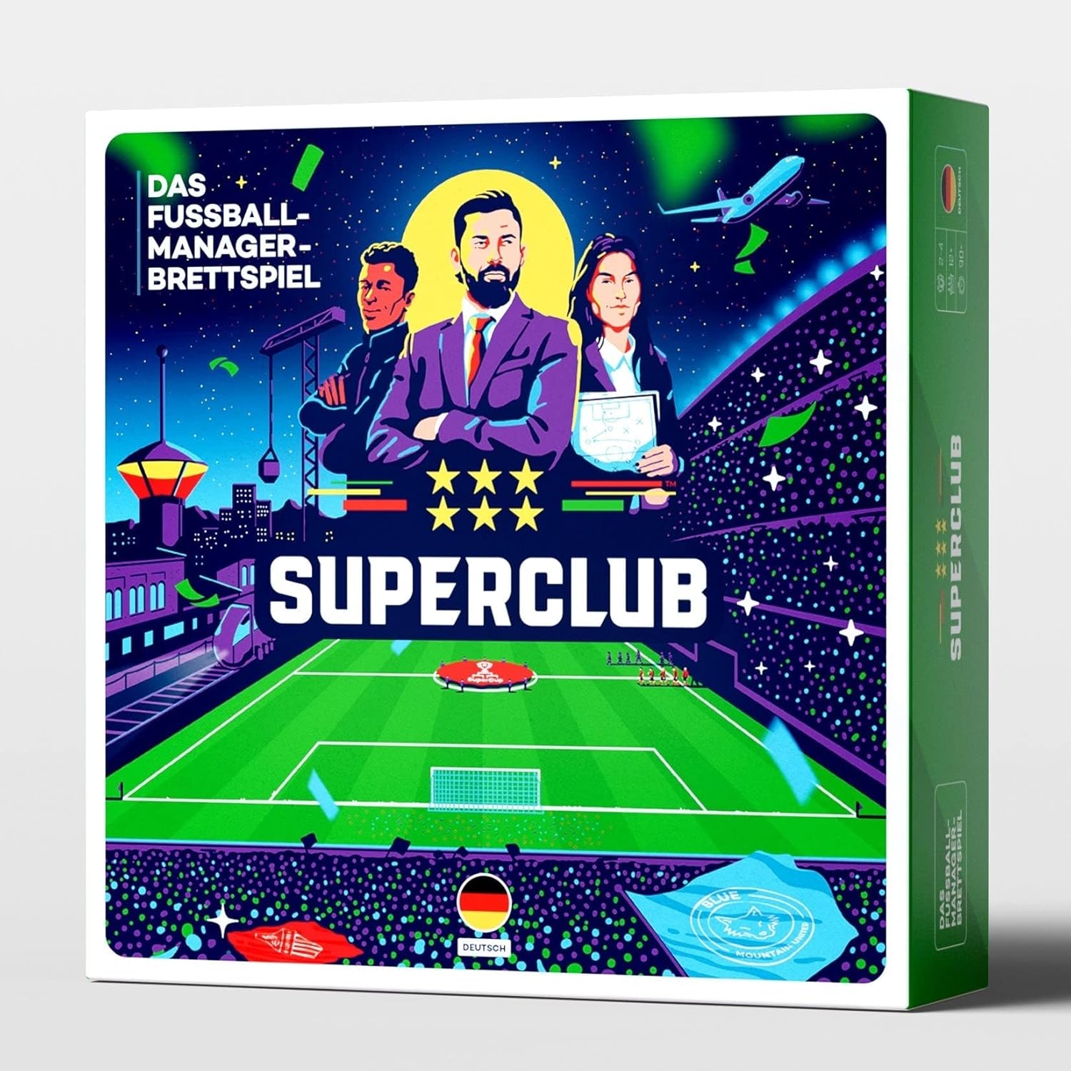 Superclub Fußballmanager Brettspiel Grundspiel für 2-4 Spieler ab 12 Jahren analoges Fußball Managerspiel ohne Bildschirm für Freunde und Familie
