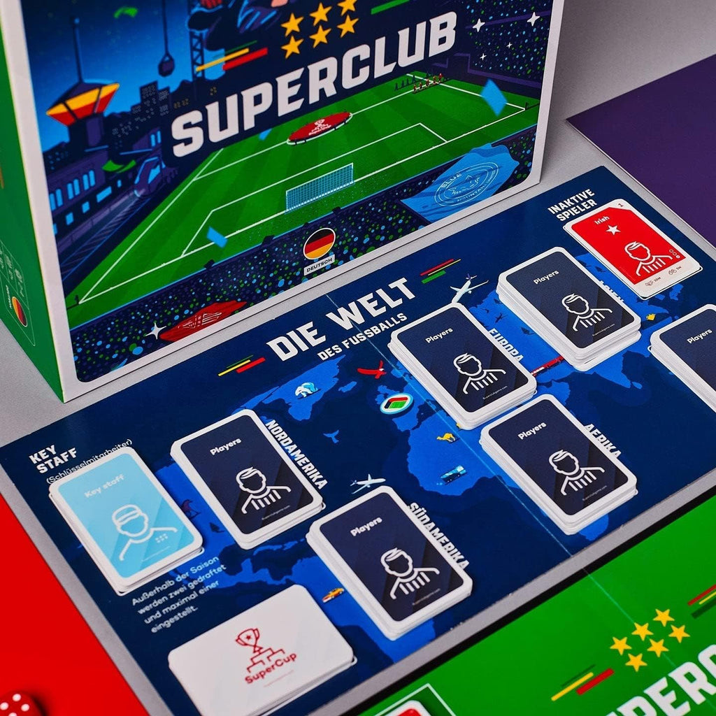 Superclub Fußballmanager Brettspiel Grundspiel für 2-4 Spieler ab 12 Jahren analoges Fußball Managerspiel ohne Bildschirm für Freunde und Familie