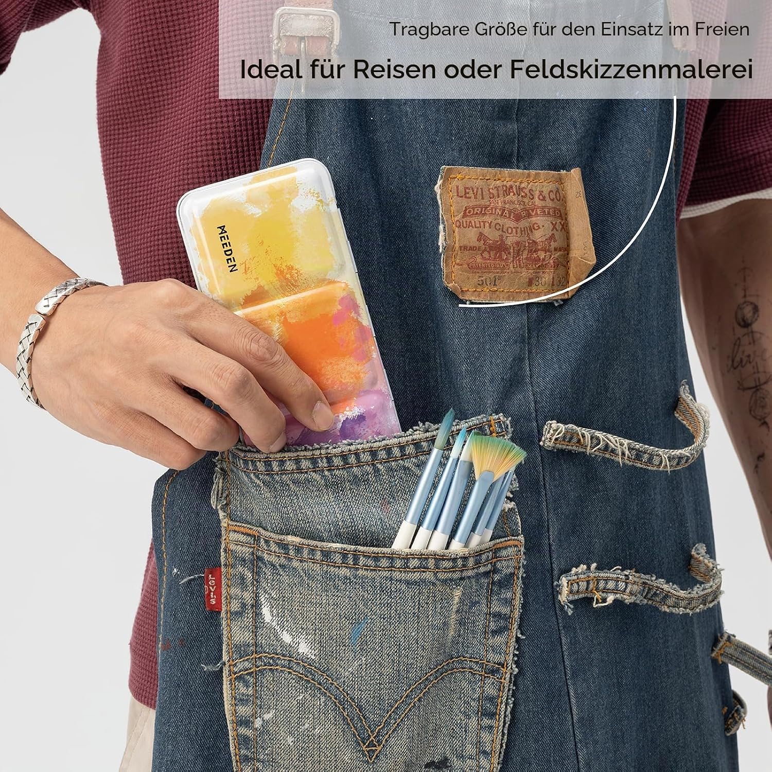 MEEDEN Aquarellkasten Leer Metall Tuschkasten mit 26 Halbnäpfchen Mischpalette Reise Aquarell Gouache
