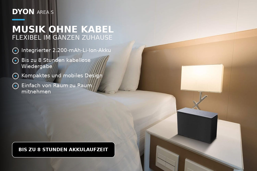 DYON Area S Multiroom Lautsprecher WLAN Bluetooth mit App Steuerung, 10 W RMS Akku Speaker für Spotify TuneIn Internetradio, kabellos für Innen und Außen