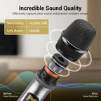 Tonor UHF TW-630 Kit de microphones sans fil, double microphone radio avec 2 microphones dynamiques à main, récepteur rechargeable, portée de 60 m, 5 canaux, boîtier métallique pour Karaoké, DJ, Fête et Scène