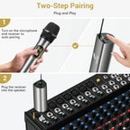 Tonor UHF TW-630 Kit de microphones sans fil, double microphone radio avec 2 microphones dynamiques à main, récepteur rechargeable, portée de 60 m, 5 canaux, boîtier métallique pour Karaoké, DJ, Fête et Scène